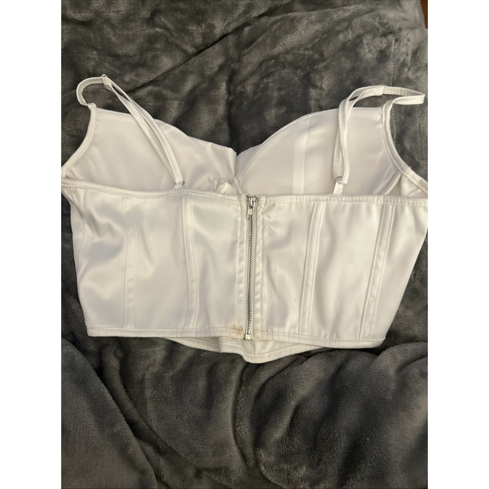 MADRAG White Corset Bustier Crop Top Women's Zip Size S Front‎ Clubwear Festival - Picture 3 of 6
